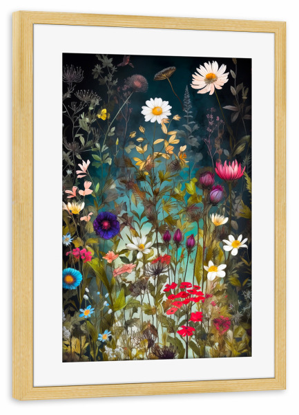 Poster mit Rahmen kiefer "Wildblumenwiese b" artboxONE - Natur,Abstrakt - Wiese,Blumen,Wildblumen,Pflanzen,Garten,Botanisch