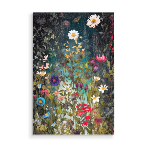Holzbild "Wildblumenwiese b" artboxONE - Natur,Abstrakt - Wiese,Blumen,Wildblumen,Pflanzen,Garten,Botanisch