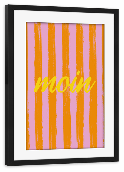 Poster mit Rahmen schwarz "Moin - Gestreift" artboxONE - Städte / Hamburg,Typografie,Lustig