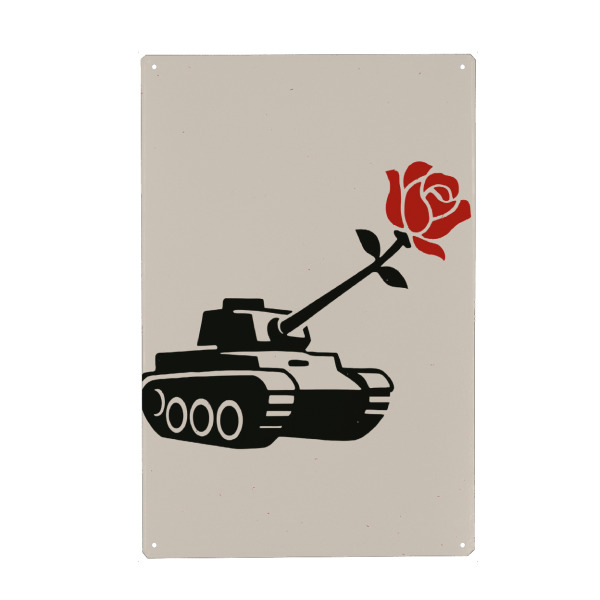 Metall Poster "Tank With A Rose" artboxONE - Liebe - Tanque,Rosa,Paz,Era,Simbolismo,Contraste,Anti-guerra,Artilharia,Flor,Mensagem - Blechschild