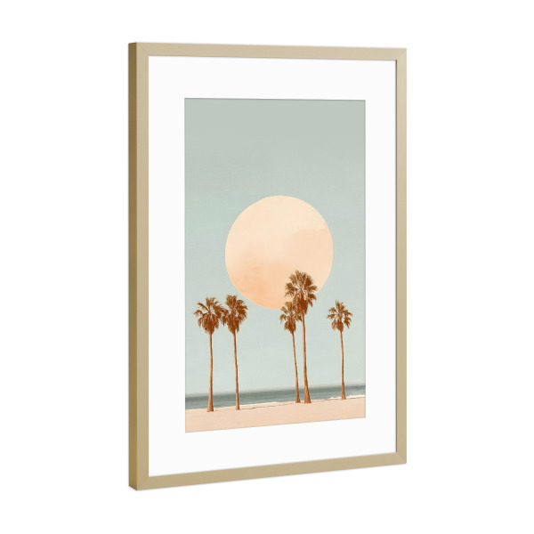 Poster mit Rahmen Gold "Vintage -Palmen am Strand" artboxONE - Reise / Strand und Meer