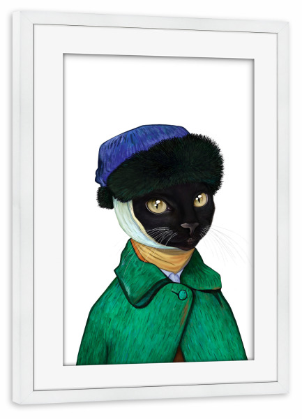 Poster mit Rahmen weiß "Schwarzer Katzen Van Gogh" artboxONE - Für Kinder,Tiere,Fashion,Für Mama,Lustig