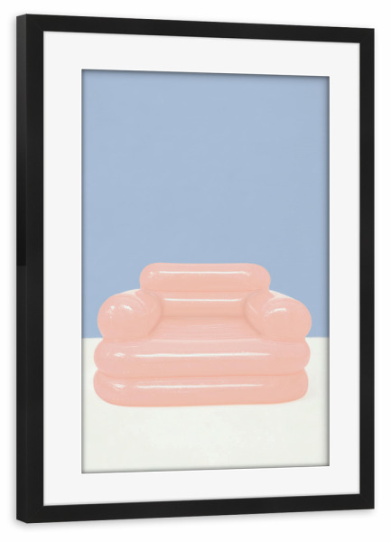Poster mit Rahmen schwarz "Retro Aufblasbarer Sessel" artboxONE - Architektur,Geometrie,Lustig