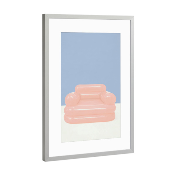 Poster mit Rahmen Silber "Retro Aufblasbarer Sessel" artboxONE - Architektur,Geometrie,Lustig