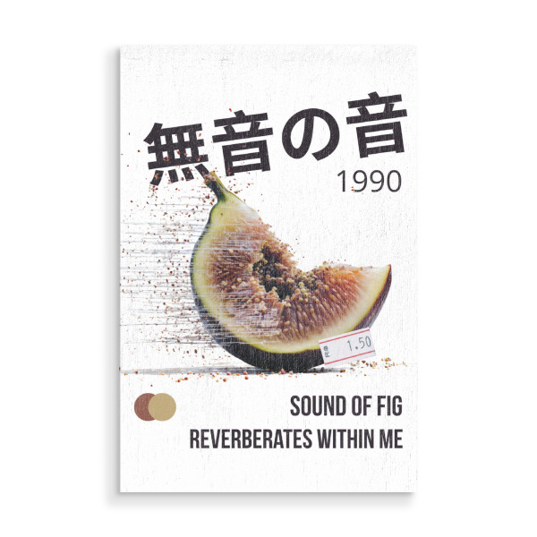 Holzbild "SOUND OF FIG" artboxONE - Abstrakt - Fig,Glitch,Japanese text,1990,Sound,Reverberates,Typography,Digital art,Abstract,Price tag