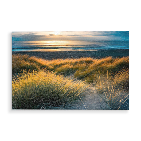 Holzbild "Dünengras und Meer" artboxONE - Natur - Dünengras,Hügel,Sand,Meer,Küste