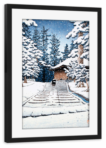 Poster mit Rahmen schwarz "Konjikido im Schnee Hiraizumi" artboxONE - Reise,Für Mama,Für Papa