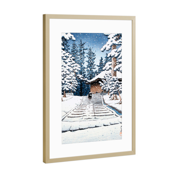 Poster mit Rahmen Gold "Konjikido im Schnee Hiraizumi" artboxONE - Reise,Für Mama,Für Papa
