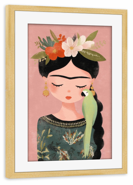 Poster mit Rahmen kiefer "Papageien Liebe mit Frida" artboxONE - Floral,Tiere,Liebe