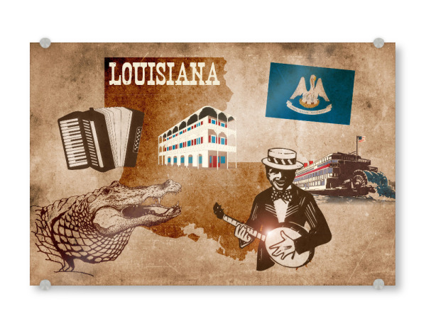 Acrylglasbild "Louisiana illustrated Map" artboxONE - Reise,Für Kinder,Reise / Länder,Kartografie