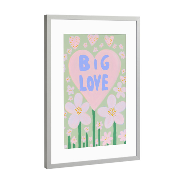 Poster mit Rahmen Silber "Große Liebe mit Blümchen" artboxONE - Typografie,Floral,Liebe