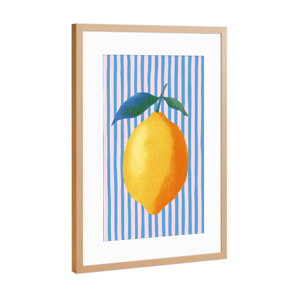 Poster mit Rahmen Kupfer "Streifenkunst mit Zitrone" artboxONE - Natur,Geometrie,Essen & Trinken / Obst & Gemüse