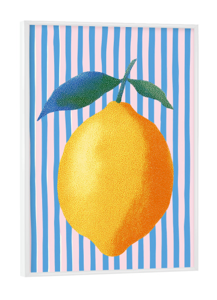 Poster mit weißem Rahmen "Streifenkunst mit Zitrone" artboxONE - Natur,Geometrie,Essen & Trinken / Obst & Gemüse
