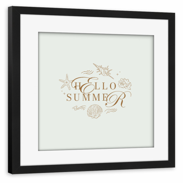 Poster mit Rahmen schwarz "Hallo Sommer Braun" artboxONE - Typografie,Reise,Reise / Strand und Meer
