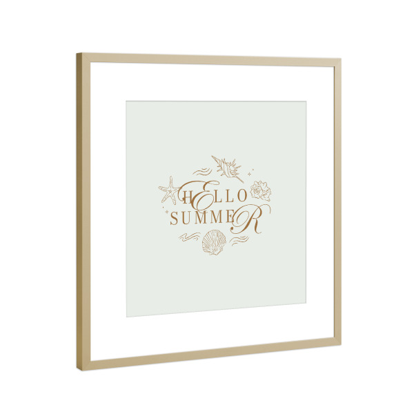 Poster mit Rahmen Gold "Hallo Sommer Braun" artboxONE - Typografie,Reise,Reise / Strand und Meer