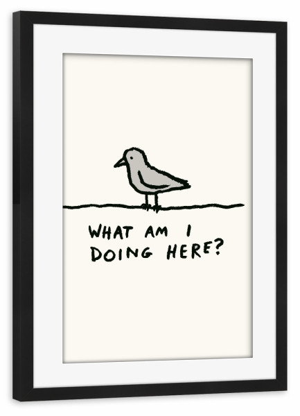Poster mit Rahmen schwarz "The Existential Perch" artboxONE - Tiere,Lustig - Existenziell,Untersuchung,Einsamkeit,Reflexion,Zweck,Unsicherheit