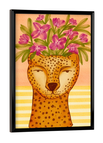 Poster mit schwarzem Rahmen "Cheetah head flower pot" artboxONE - Floral,Comic,Lustig