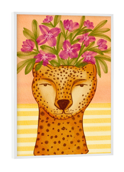 Poster mit weißem Rahmen "Cheetah head flower pot" artboxONE - Floral,Comic,Lustig