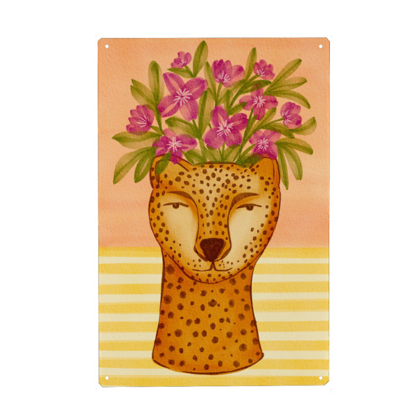 Holzbild "Cheetah head flower pot" artboxONE - Floral,Comic,Lustig