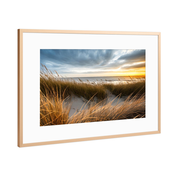 Poster mit Rahmen Kupfer "Sanddünen und Gras an der See" artboxONE - Natur - Sabddünen,Gras,Küste,Himmel,Natur,Landschaft