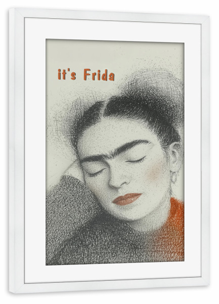 Poster mit Rahmen weiß "Zeichnung - it's frida" artboxONE - Typografie,Menschen,Fashion