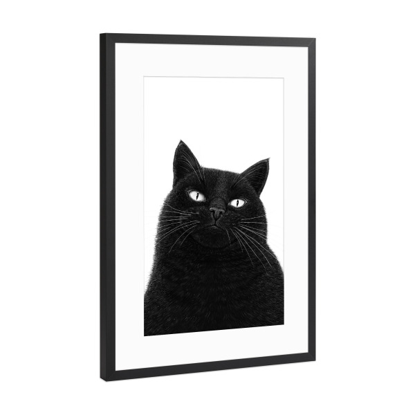 Poster mit Rahmen Schwarz (Metallic) "Eine ernsthafte schwarze Katze" artboxONE - Für Kinder,Für Mama,Halloween,Lustig