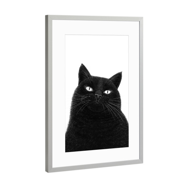 Poster mit Rahmen Silber "Eine ernsthafte schwarze Katze" artboxONE - Für Kinder,Für Mama,Halloween,Lustig