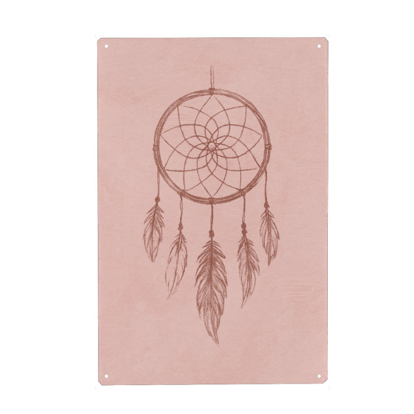 Metall Poster "Dream Catcher (Pastel Rosa)" artboxONE - Für Kinder,Für Mama - Traumfänger,Dream catcher,Rosa,Schlaf,Schlafen,Schlafzmmer,Kinderzimmer
