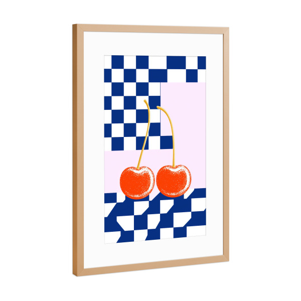 Poster mit Rahmen Kupfer "Schachbrett mit Kirschen" artboxONE - Natur,Geometrie,Essen & Trinken / Obst & Gemüse