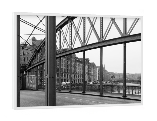 Poster mit weißem Rahmen "Die Speicherstadt in Hamburg" artboxONE - Städte / Hamburg,Reise,Schwarzweiß,Architektur,Reise / Länder