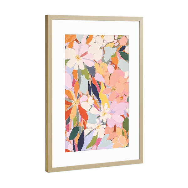 Poster mit Rahmen Gold "Pastellfarbene Blümchen Eleganz" artboxONE - Natur,Floral,Abstrakt