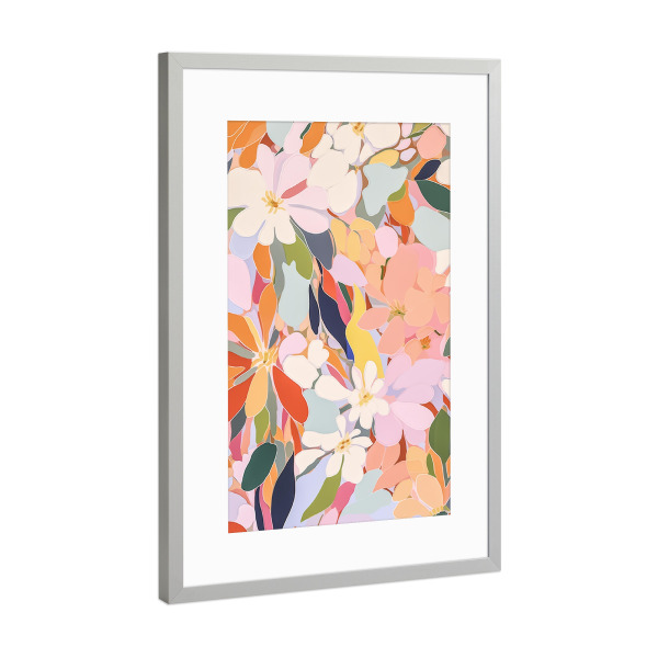 Poster mit Rahmen Silber "Pastellfarbene Blümchen Eleganz" artboxONE - Natur,Floral,Abstrakt