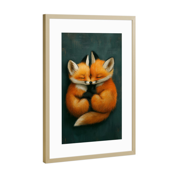 Poster mit Rahmen Gold "Kleine Liebes Füchse" artboxONE - Natur,Tiere,Liebe
