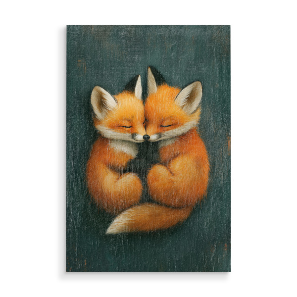 Holzbild "Kleine Liebes Füchse" artboxONE - Natur,Tiere,Liebe