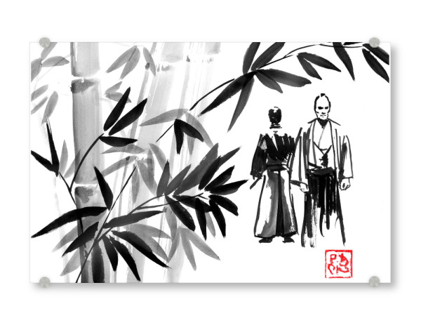 Acrylglasbild "Samurai -Treffen" artboxONE - Schwarzweiß,Reise / Asien - Samurai,Bamboo,Sumie,Japan