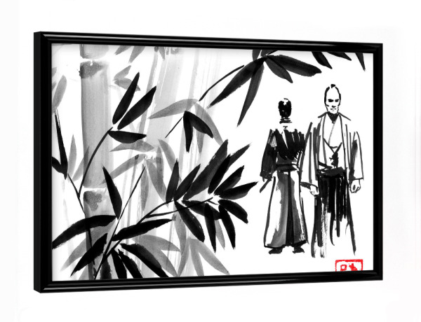Poster mit schwarzem Rahmen "Samurai -Treffen" artboxONE - Schwarzweiß,Reise / Asien - Samurai,Bamboo,Sumie,Japan
