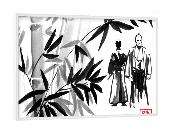 Poster mit weißem Rahmen "Samurai -Treffen" artboxONE - Schwarzweiß,Reise / Asien - Samurai,Bamboo,Sumie,Japan