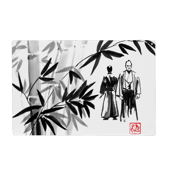 Holzbild "Samurai -Treffen" artboxONE - Schwarzweiß,Reise / Asien - Samurai,Bamboo,Sumie,Japan