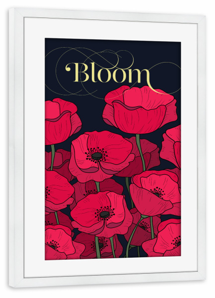 Poster mit Rahmen weiß "Bloom Poppies Field Fluo Version" artboxONE - Natur,Floral - Motivation,Mohn,Wildblumen,Blumen,Blumen,Blütenblätter
