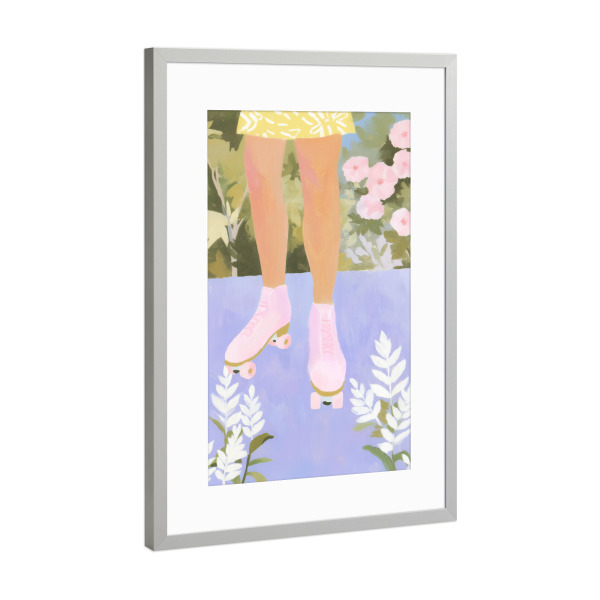 Poster mit Rahmen Silber "Rollschuh-Romantik" artboxONE - Floral,Menschen,Sport