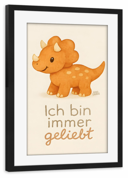 Poster mit Rahmen schwarz "Affirmation Dino geliebt" artboxONE - Für Kinder,Tiere