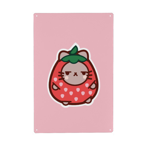 Metall Poster "Erdbeerkatze" artboxONE - Tiere,Essen & Trinken,Essen & Trinken / Obst & Gemüse,Lustig