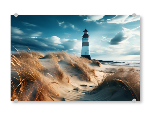 Acrylglasbild "Weißroter Leuchtturm" artboxONE - Natur,Reise,Reise / Strand und Meer - Leuchtturm,Küste,Nordsee,Blau,Wasser