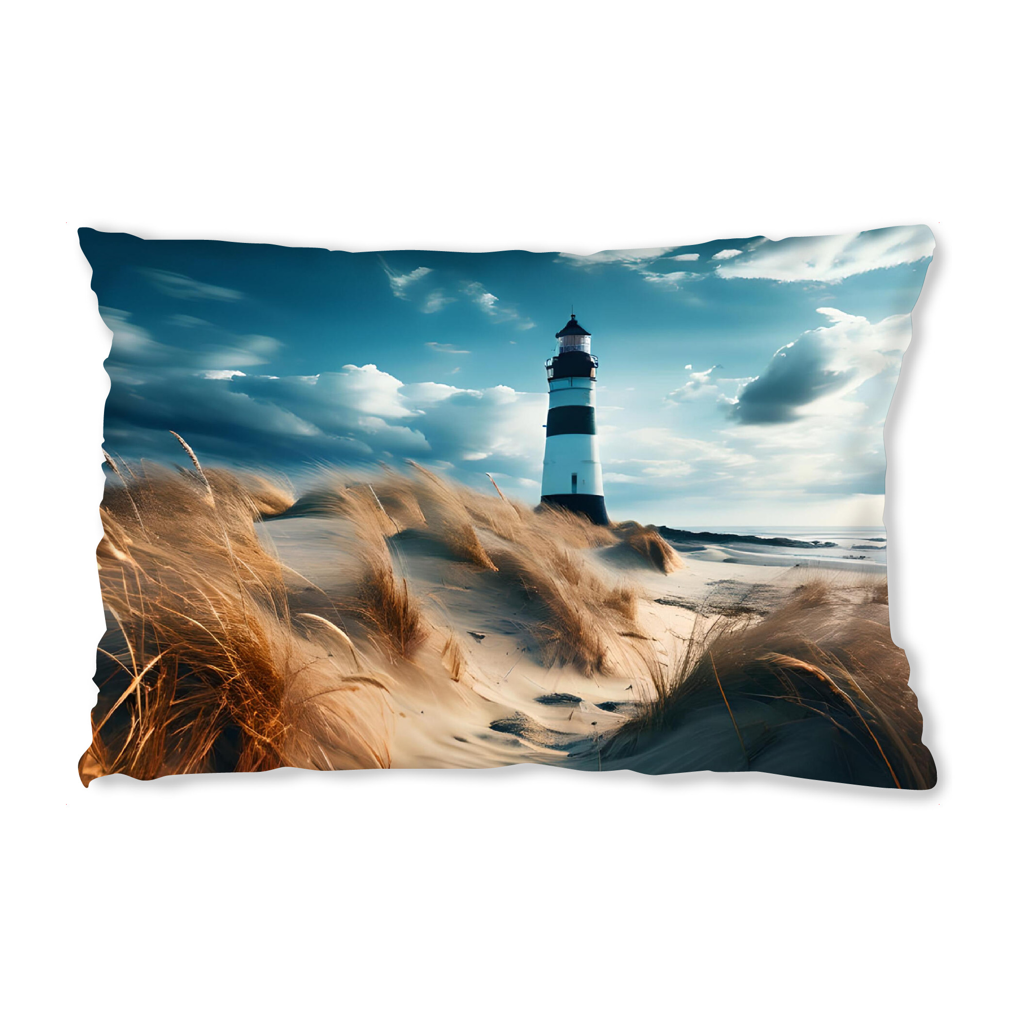 Design-Kissen "Weißroter Leuchtturm" artboxONE - Natur,Reise,Reise / Strand und Meer - Leuchtturm,Küste,Nordsee,Blau,Wasser - Bild leuchtturm