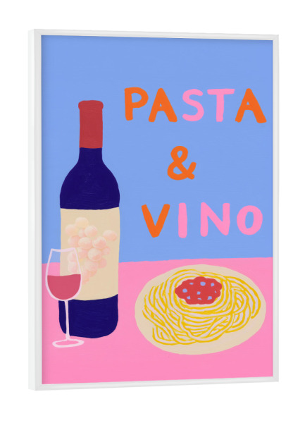 Poster mit weißem Rahmen "Spagetti & Wein-Flair" artboxONE - Typografie,Reise / Länder,Essen & Trinken / Obst & Gemüse