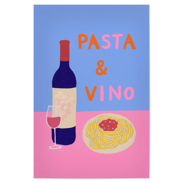Poster "Spagetti & Wein-Flair" artboxONE - Typografie,Reise / Länder,Essen & Trinken / Obst & Gemüse