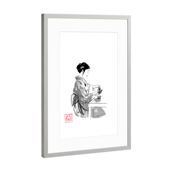 Poster mit Rahmen Silber "Tee servieren" artboxONE - Menschen,Reise / Asien - Geisha,Sumie,Japan,Tee