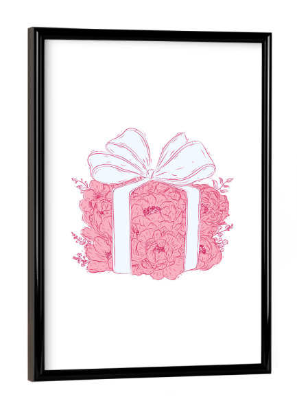 Poster mit schwarzem Rahmen "Geschenkbox mit Blumenmuster" artboxONE - Floral