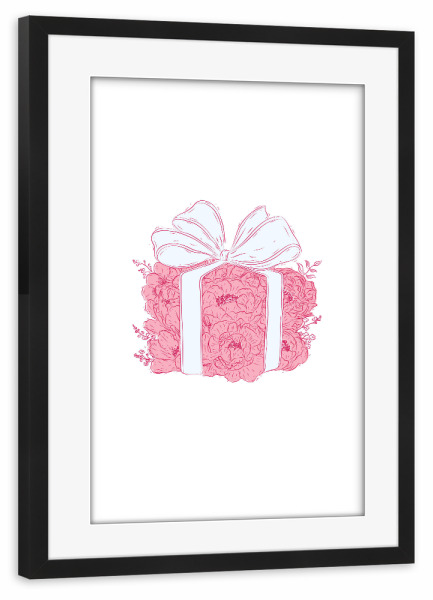 Poster mit Rahmen schwarz "Geschenkbox mit Blumenmuster" artboxONE - Floral