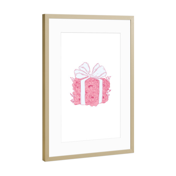 Poster mit Rahmen Gold "Geschenkbox mit Blumenmuster" artboxONE - Floral